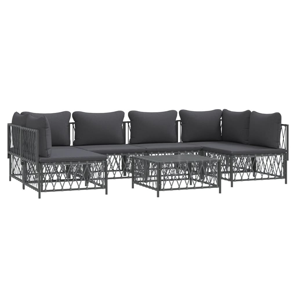 7 pcs conjunto lounge de jardim com almofadões aço antracite