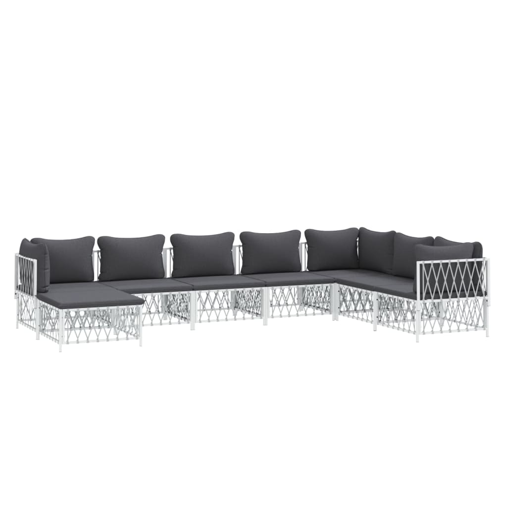 8 pcs conjunto lounge de jardim com almofadões aço branco