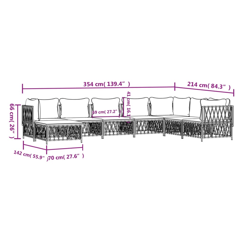 8 pcs conjunto lounge de jardim com almofadões aço branco