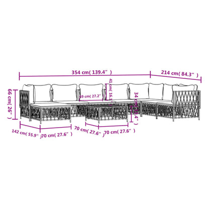 9 pcs conjunto lounge de jardim com almofadões aço branco