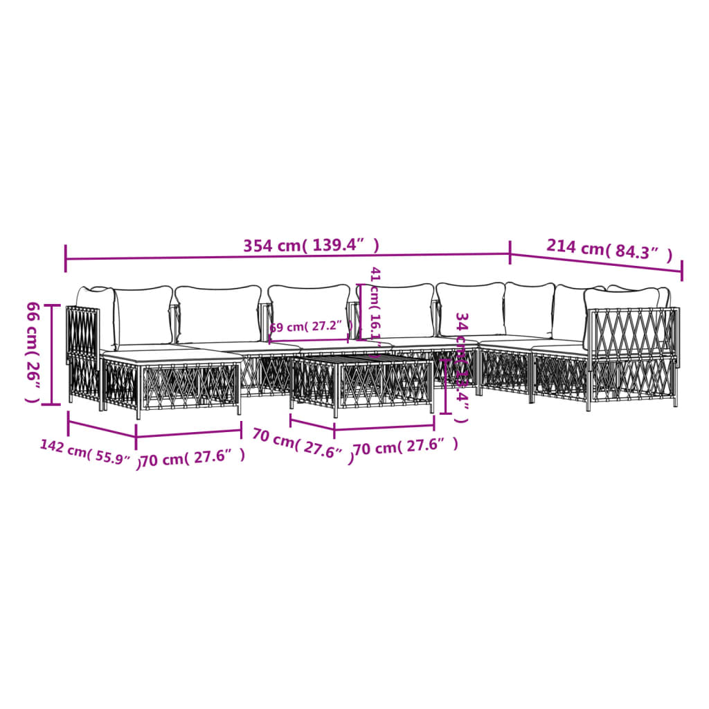 9 pcs conjunto lounge de jardim com almofadões aço antracite