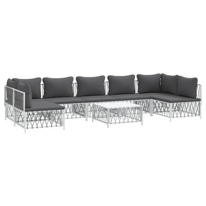 8 pcs conjunto lounge de jardim com almofadões aço branco