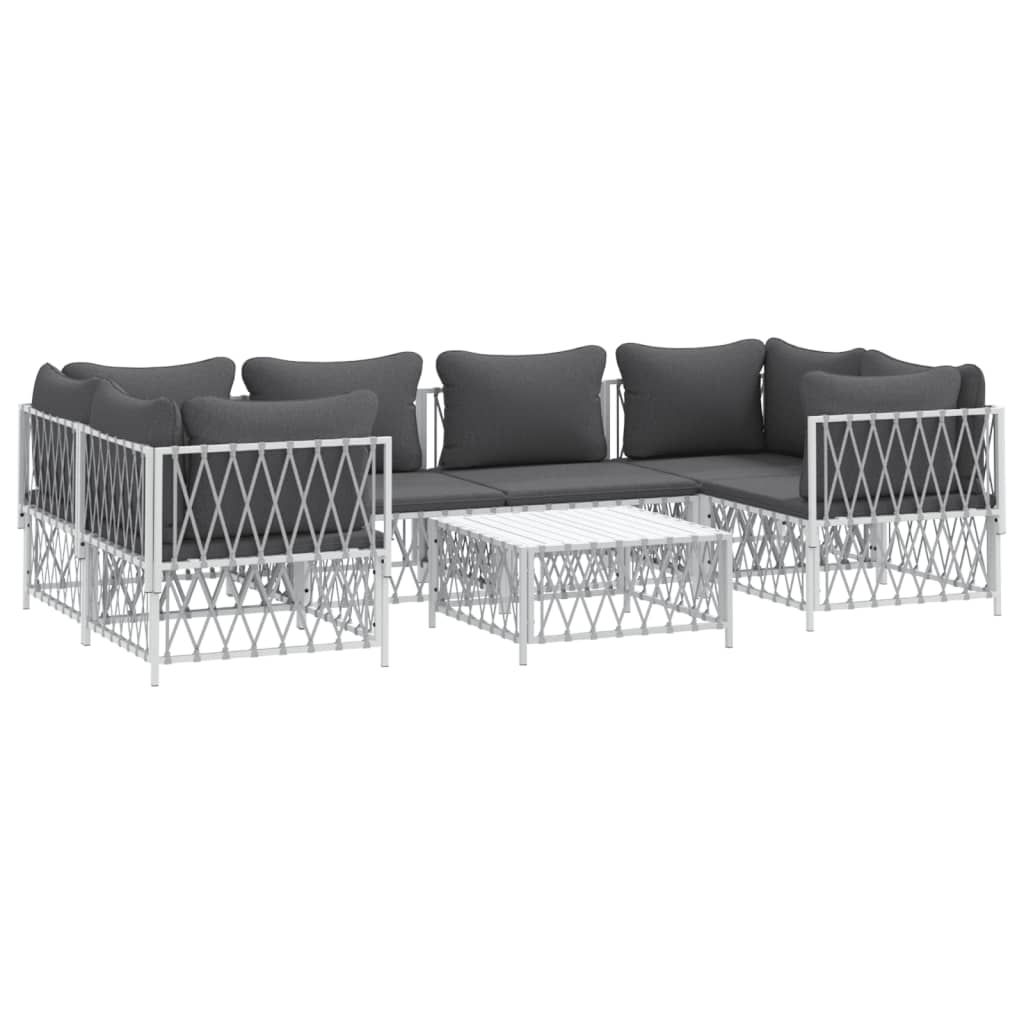 7 pcs conjunto lounge de jardim com almofadões aço branco