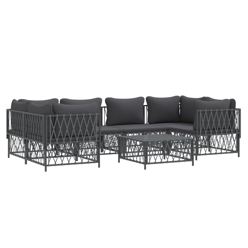 7 pcs conjunto lounge de jardim com almofadões aço antracite