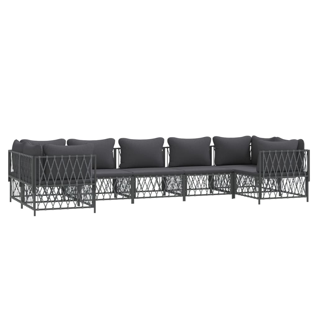 7 pcs conjunto lounge de jardim com almofadões aço antracite