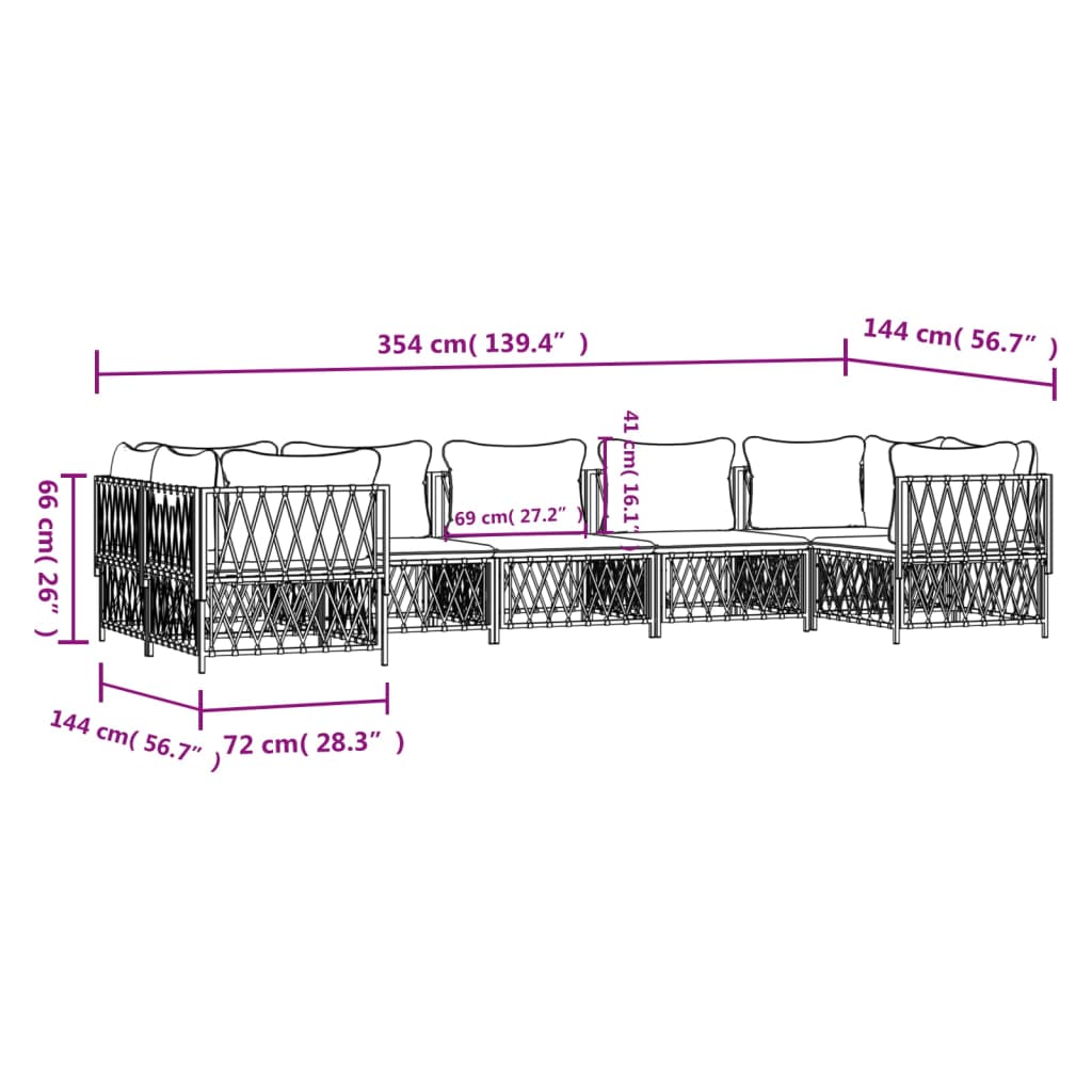 7 pcs conjunto lounge de jardim com almofadões aço antracite