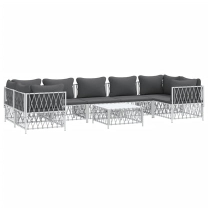 8 pcs conjunto lounge de jardim com almofadões aço branco