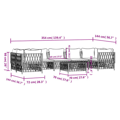 8 pcs conjunto lounge de jardim com almofadões aço branco