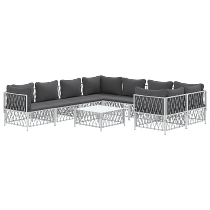 9 pcs conjunto lounge de jardim com almofadões aço branco