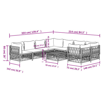 9 pcs conjunto lounge de jardim com almofadões aço branco