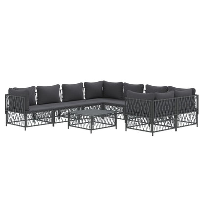 9 pcs conjunto lounge de jardim com almofadões aço antracite