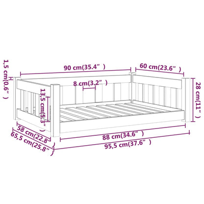 Cama para cães 95,5x65,5x28 cm madeira de pinho maciça