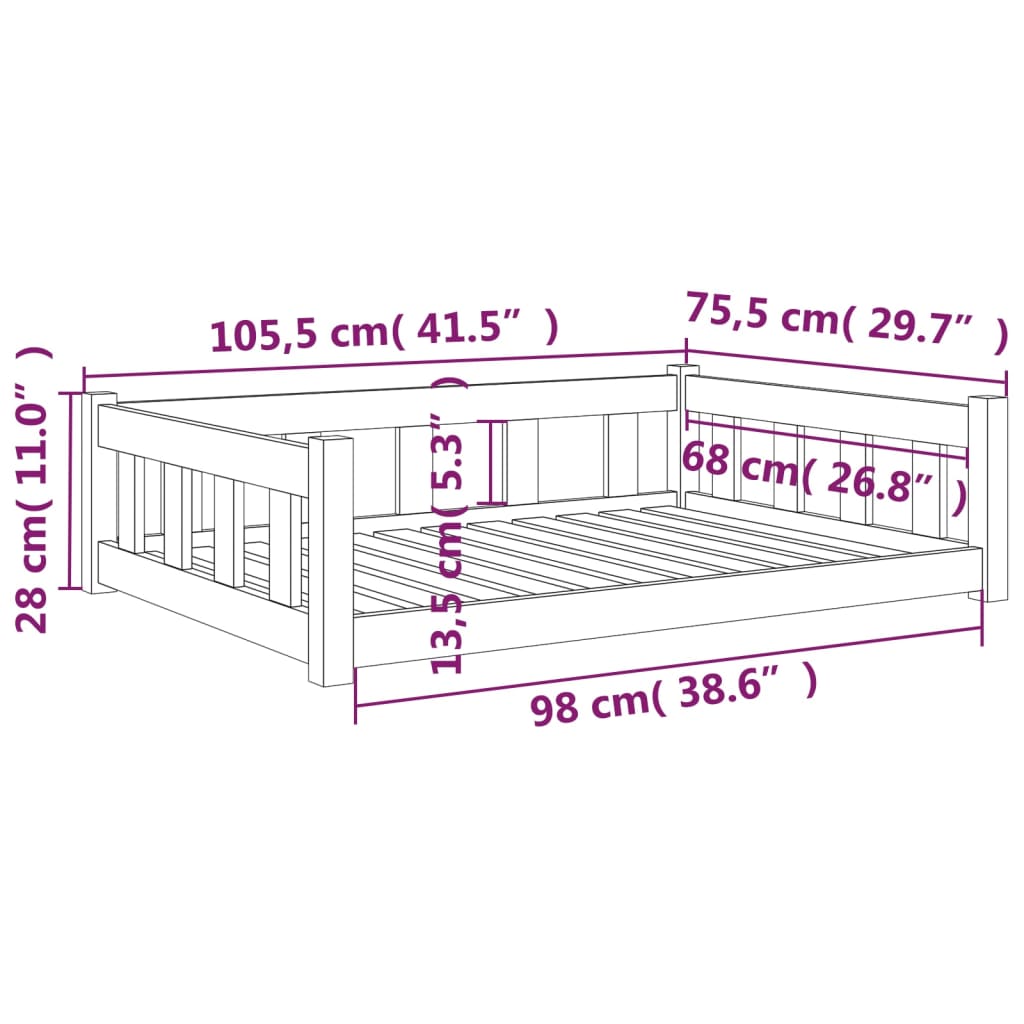 Cama para cães 105,5x75,5x28 cm madeira de pinho maciça