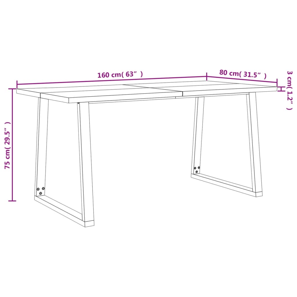 3 pcs conjunto de jantar c/ bordas vivas acácia maciça