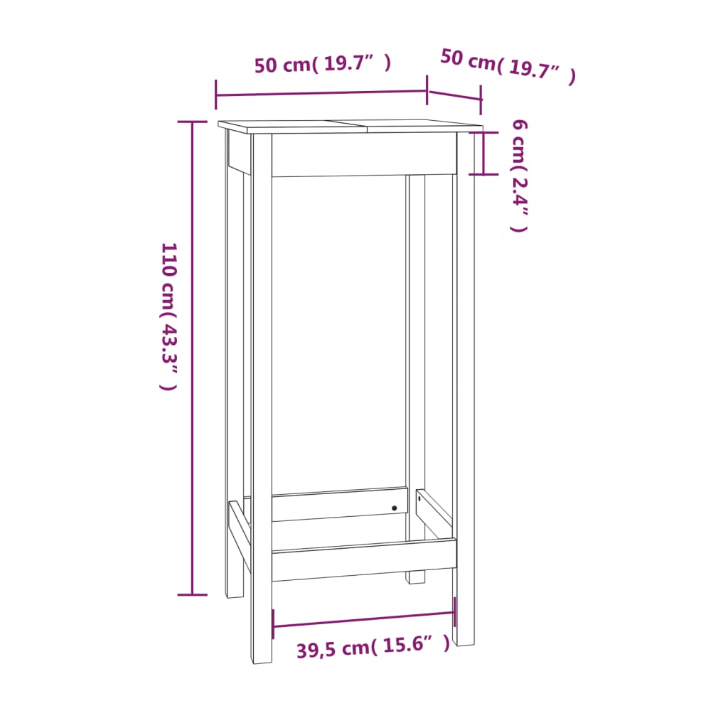 Mesa de bar 50x50x110 cm madeira de pinho maciça branco