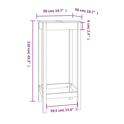 Mesa de bar 50x50x110 cm madeira de pinho maciça branco