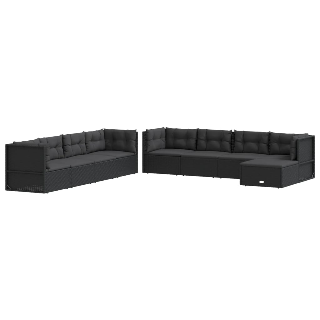 9 pcs conjunto lounge de jardim c/ almofadões vime PE preto