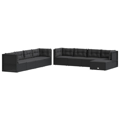 9 pcs conjunto lounge de jardim c/ almofadões vime PE preto