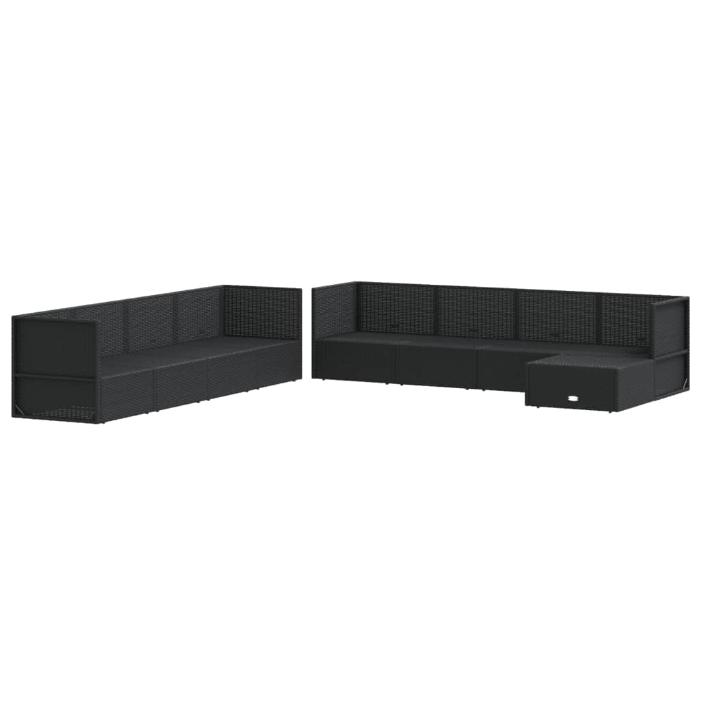 9 pcs conjunto lounge de jardim c/ almofadões vime PE preto