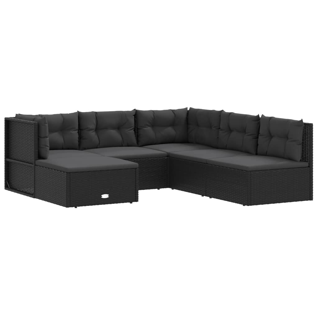 6 pcs conjunto lounge de jardim c/ almofadões vime PE preto