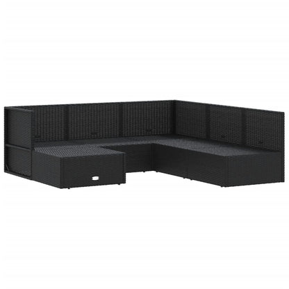 6 pcs conjunto lounge de jardim c/ almofadões vime PE preto