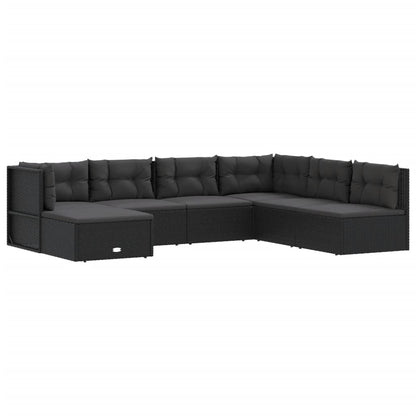 7 pcs conjunto lounge de jardim c/ almofadões vime PE preto