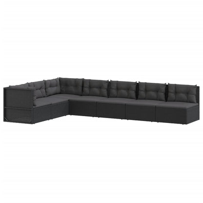 7 pcs conjunto lounge de jardim c/ almofadões vime PE preto