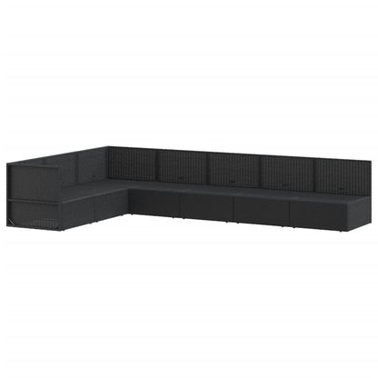 7 pcs conjunto lounge de jardim c/ almofadões vime PE preto