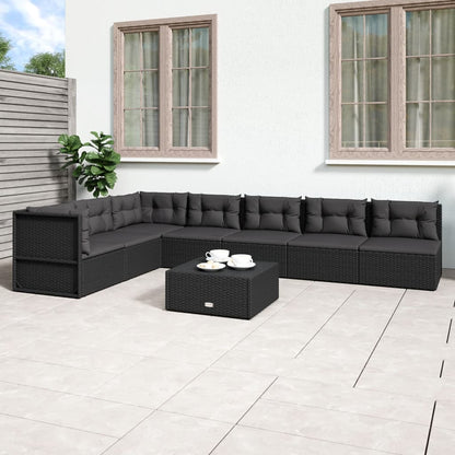 7 pcs conjunto lounge de jardim c/ almofadões vime PE preto