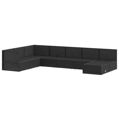 8 pcs conjunto lounge de jardim c/ almofadões vime PE preto