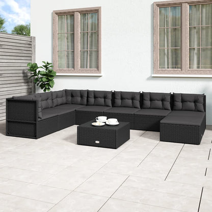 8 pcs conjunto lounge de jardim c/ almofadões vime PE preto