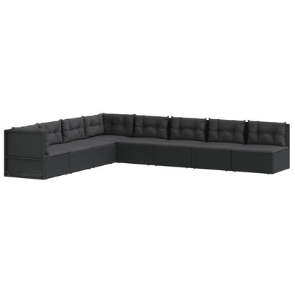 8 pcs conjunto lounge de jardim c/ almofadões vime PE preto