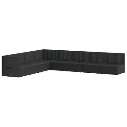 8 pcs conjunto lounge de jardim c/ almofadões vime PE preto