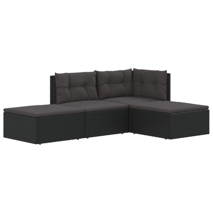 4 pcs conjunto lounge de jardim c/ almofadões vime PE preto