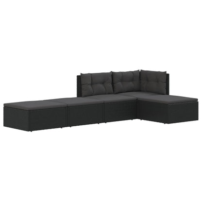 5 pcs conjunto lounge de jardim c/ almofadões vime PE preto