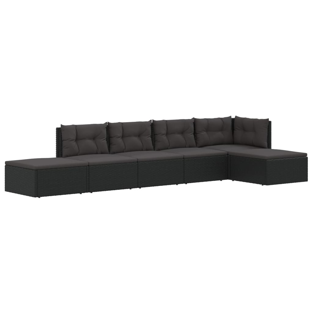 6 pcs conjunto lounge de jardim c/ almofadões vime PE preto