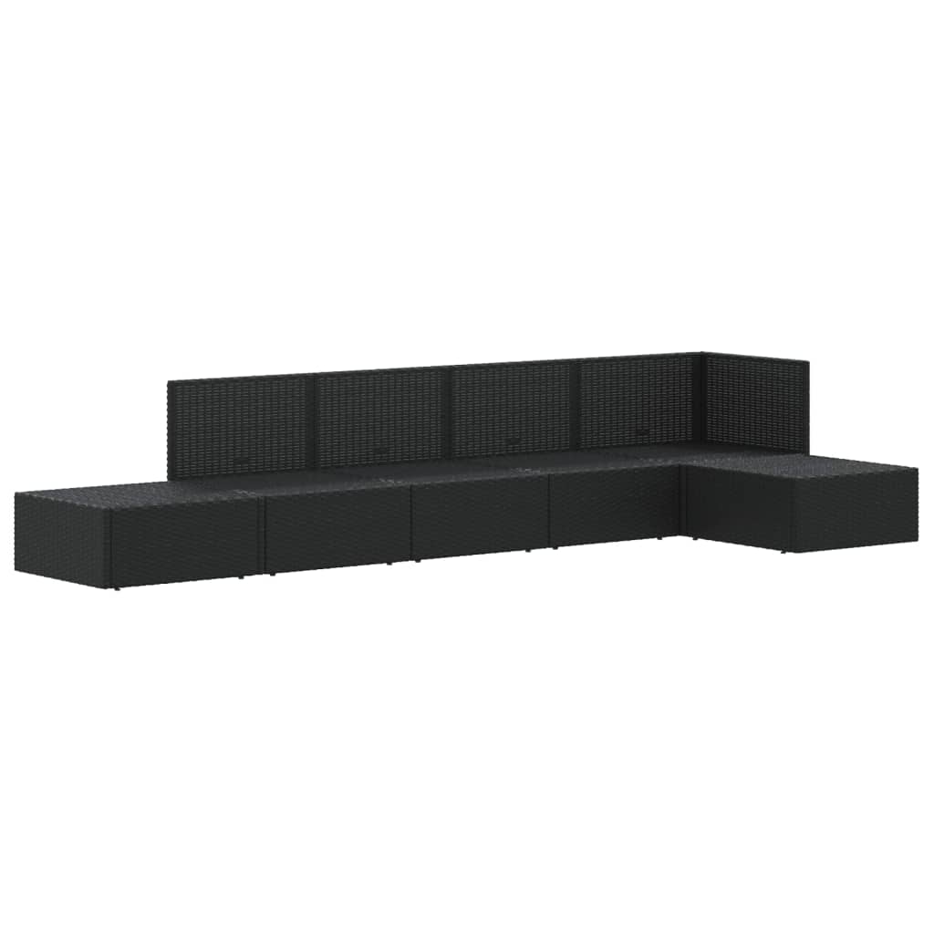 6 pcs conjunto lounge de jardim c/ almofadões vime PE preto