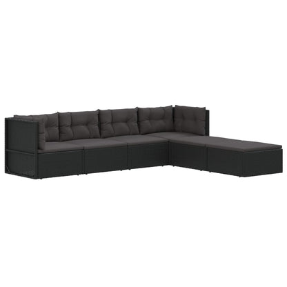 6 pcs conjunto lounge de jardim c/ almofadões vime PE preto