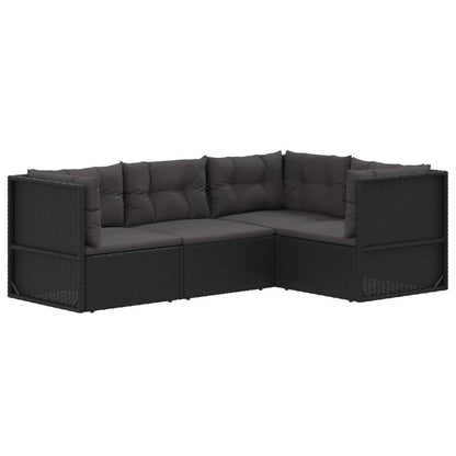 4 pcs conjunto lounge de jardim c/ almofadões vime PE preto