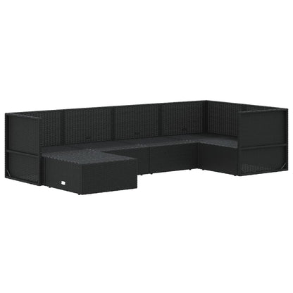 6 pcs conjunto lounge de jardim c/ almofadões vime PE preto