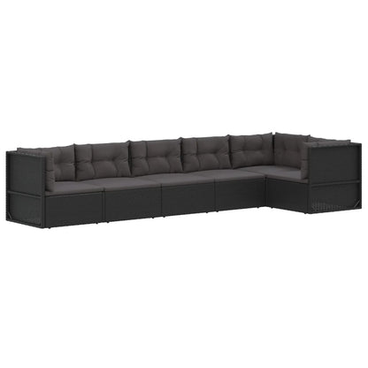 6 pcs conjunto lounge de jardim c/ almofadões vime PE preto