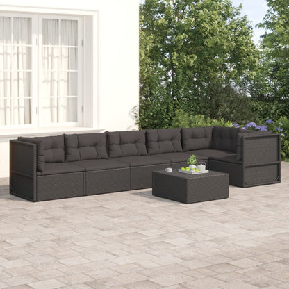 6 pcs conjunto lounge de jardim c/ almofadões vime PE preto