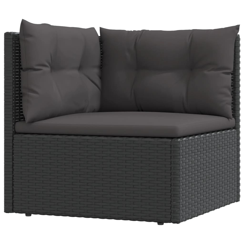 6 pcs conjunto lounge de jardim c/ almofadões vime PE preto