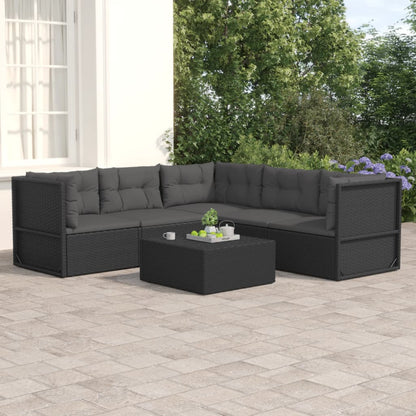 5 pcs conjunto lounge de jardim c/ almofadões vime PE preto