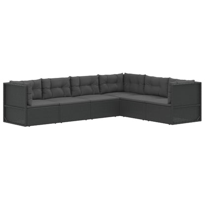 6 pcs conjunto lounge de jardim c/ almofadões vime PE preto