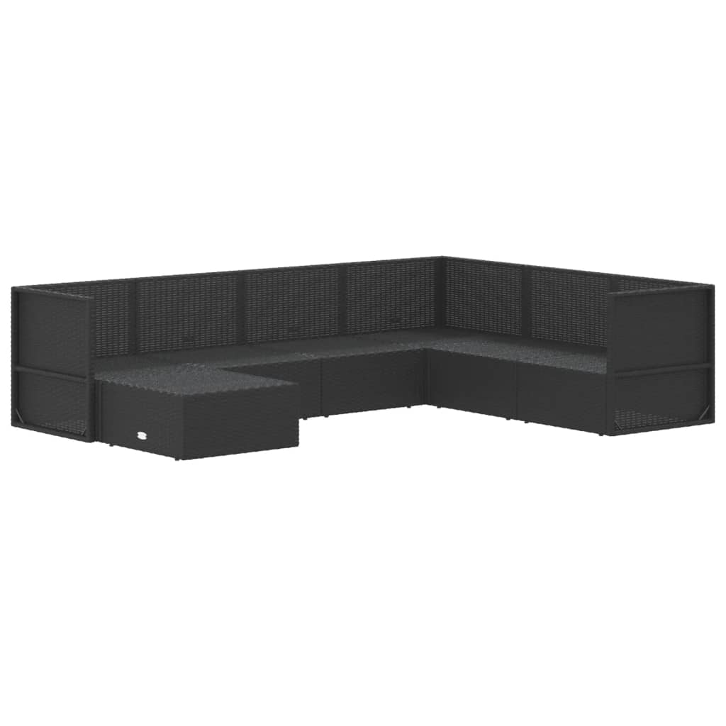 7 pcs conjunto lounge de jardim c/ almofadões vime PE preto