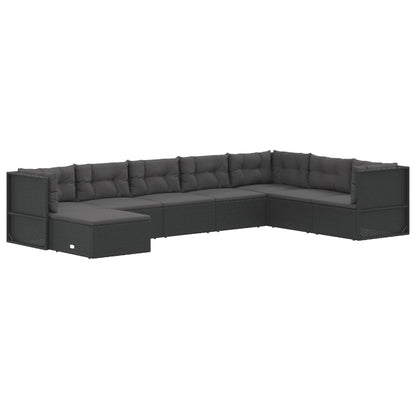 8 pcs conjunto lounge de jardim c/ almofadões vime PE preto