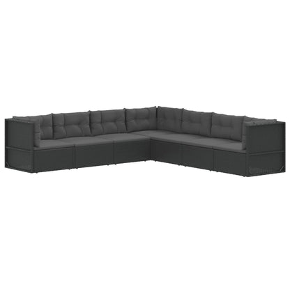 7 pcs conjunto lounge de jardim c/ almofadões vime PE preto