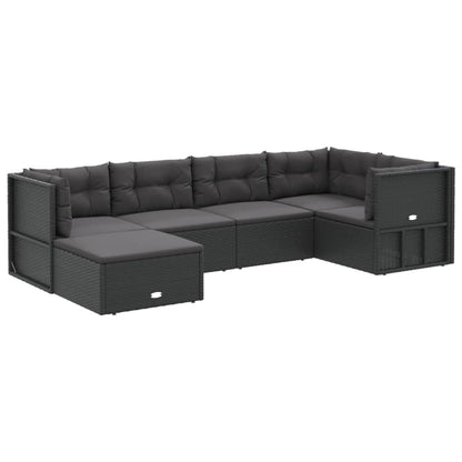 6 pcs conjunto lounge de jardim c/ almofadões vime PE preto