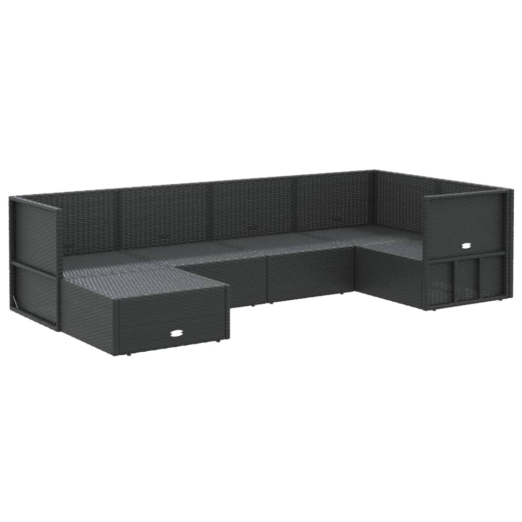 6 pcs conjunto lounge de jardim c/ almofadões vime PE preto